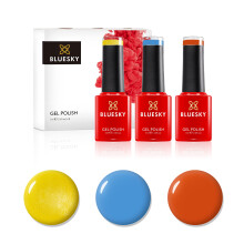 BLUESKY Gel Nail Polish Set. Summer Brights. Bicycle Yellow 80576, Digi-Teal 80613 and Orange Sweetie A012. 3 x 5ml Gel Nail Polishes (Requires curing