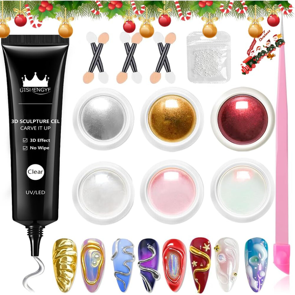 Bishengyf Silver/Pink Pearl Chrome Nail Powder Kit & No Wipe 3D Gel Nail Art-15G Long-Lasting 3D Gel,/Laser Metallic Mirror Pearl Nail Chrome Powder