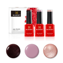 Bluesky Gel Nail Polish Set, Statement Pinks, Dark Burgundy A007, Musk Pink A044, You're A Gem Platinum 20, 3 x 5 ml, Red, Pink Glitter (Requires