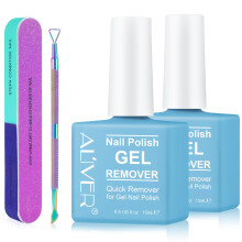 Gel Nail Polish Remover - Quick & Easy Remove in 3-5 mins, Includes Gel Polish Scraper and Nail File, No Damage To Nails (2 Pack)