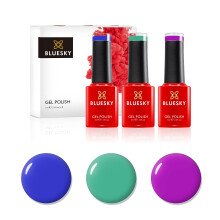 Bluesky Gel Nail Polish Set, Percipitation Dc112, Blue Eyeshadow 80639, Purple Pleasure Neon28, Green, Turquoise, Rainbow Unicorn, 3 x 5 ml (Requires