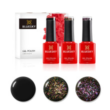 Bluesky Gel Nail Polish Set, Around The Galaxy, 3 x 5 ml Black, Purple, Green, Gold (Requires Curing Under UV or LED Lamp)
