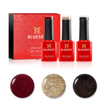 Bluesky Gel Nail Polish Set, Christmas Cracker- 3 x 5ml gel nail polishes - Red, Black, Gold, Glitter
