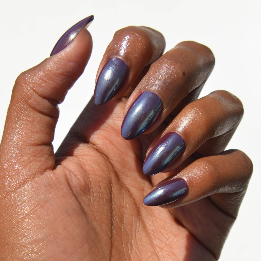 Glamnetic Burgundy Press On Nails - Chrome | Short Almond Fake Nails With A Metallic Chrome Finish, Salon Quality Halloween Nails | 15 Sizes - 30 Nail