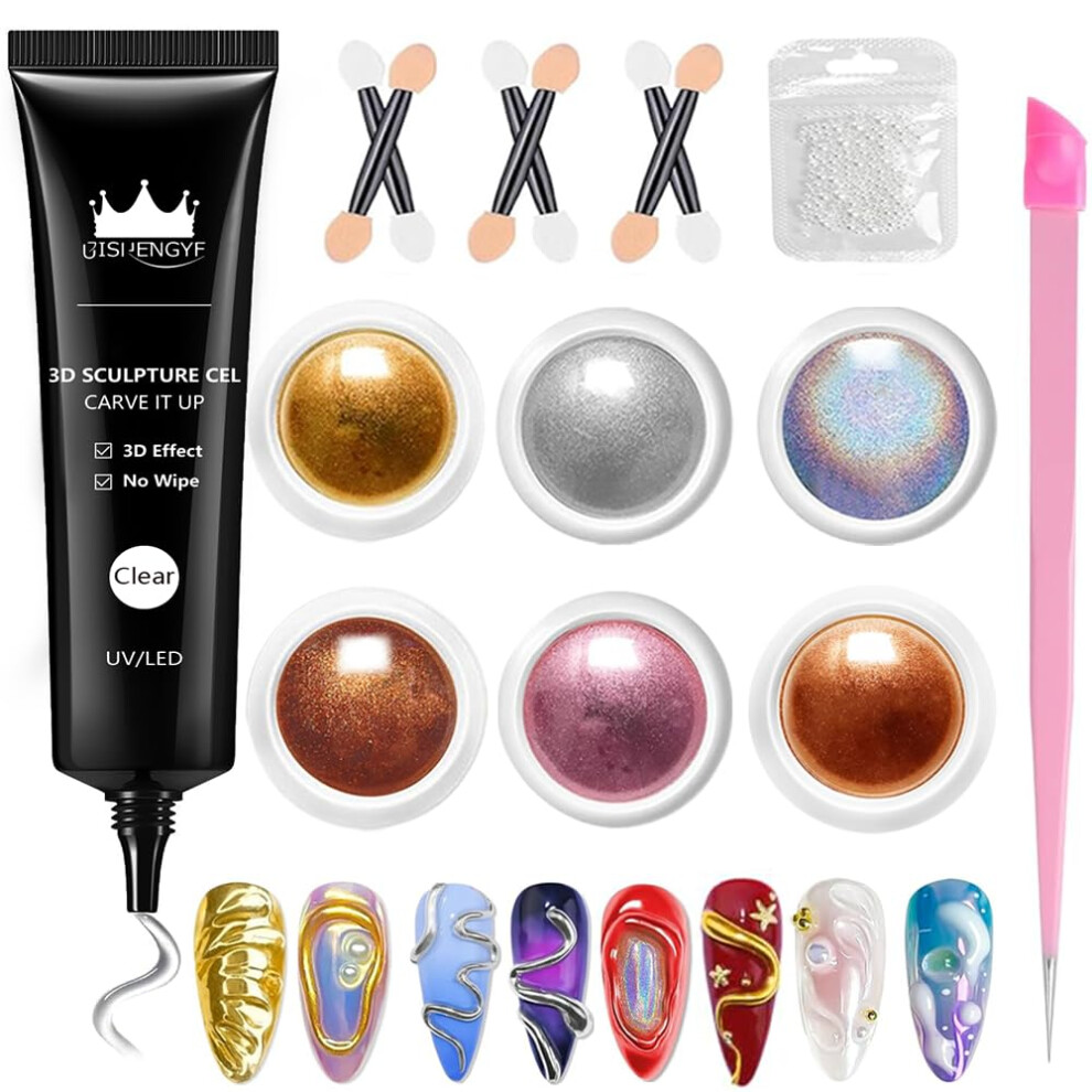 Bishengyf Gold/Silver/Bronze & Chrome Nail Powder Kit With No Wipe 3D Gel - 15G Long Lasting Metallic Mirror Nail Art, Bronze/Copper/Laser Pearl Chrome