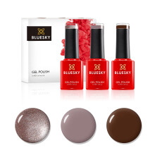 Bluesky Gel Nail Polish Set, Chocolate Box, Faux Fur 80538, Satin Robe Qxg313, Mocha A008, 3 x 5 ml, Brown, Glitter, Dark (Requires Curing Under UV or