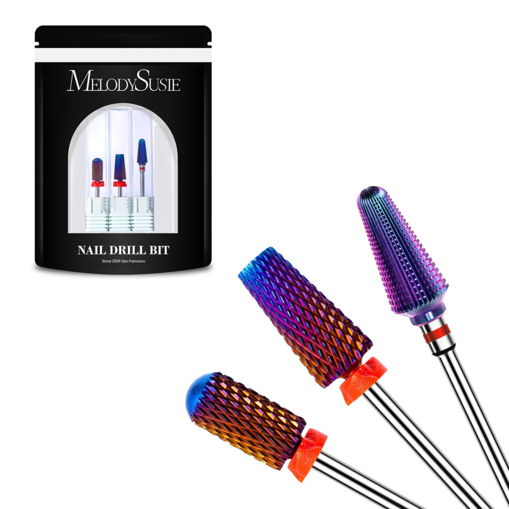 Melodysusie 3Pcs Nail Drill Bits Set, 3/32'' Carbide Tungsten Bits, 5 In 1, Smooth Round Top Large Barrel And Tornado Bits, Suitable For Manicure