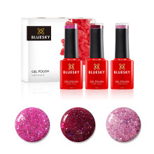 Bluesky Gel Nail Polish Set, Pink Confetti, Diamond Girl Blz44, Barbie Pink Blz04, Scarlett Red Blz35, 3 x 5 ml, Glitter (Requires Curing Under UV or