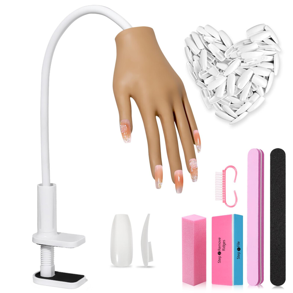 Adonafy Practice Hand For Acrylic Nails - Silicone Nail Practice Hand - Flexible Nail Hand Practice Model For Professional Beginners - Bendable Fake