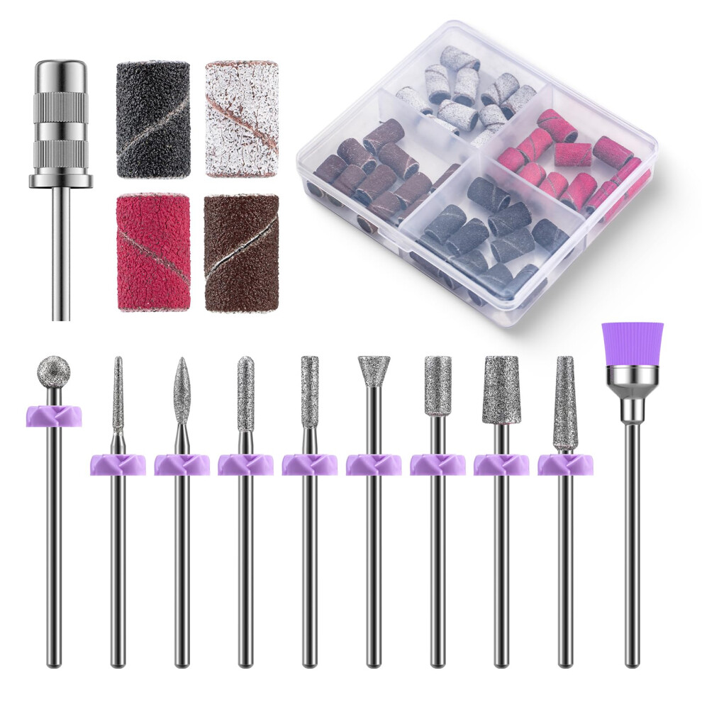 Melodysusie Nail Drill Bits, 10Pcs Diamond Sanding Bit Set With 40Pcs Sanding Bands (#120#180#240 Grits) With 6.65Mm Mandrel Bit, Nail Gel Polish