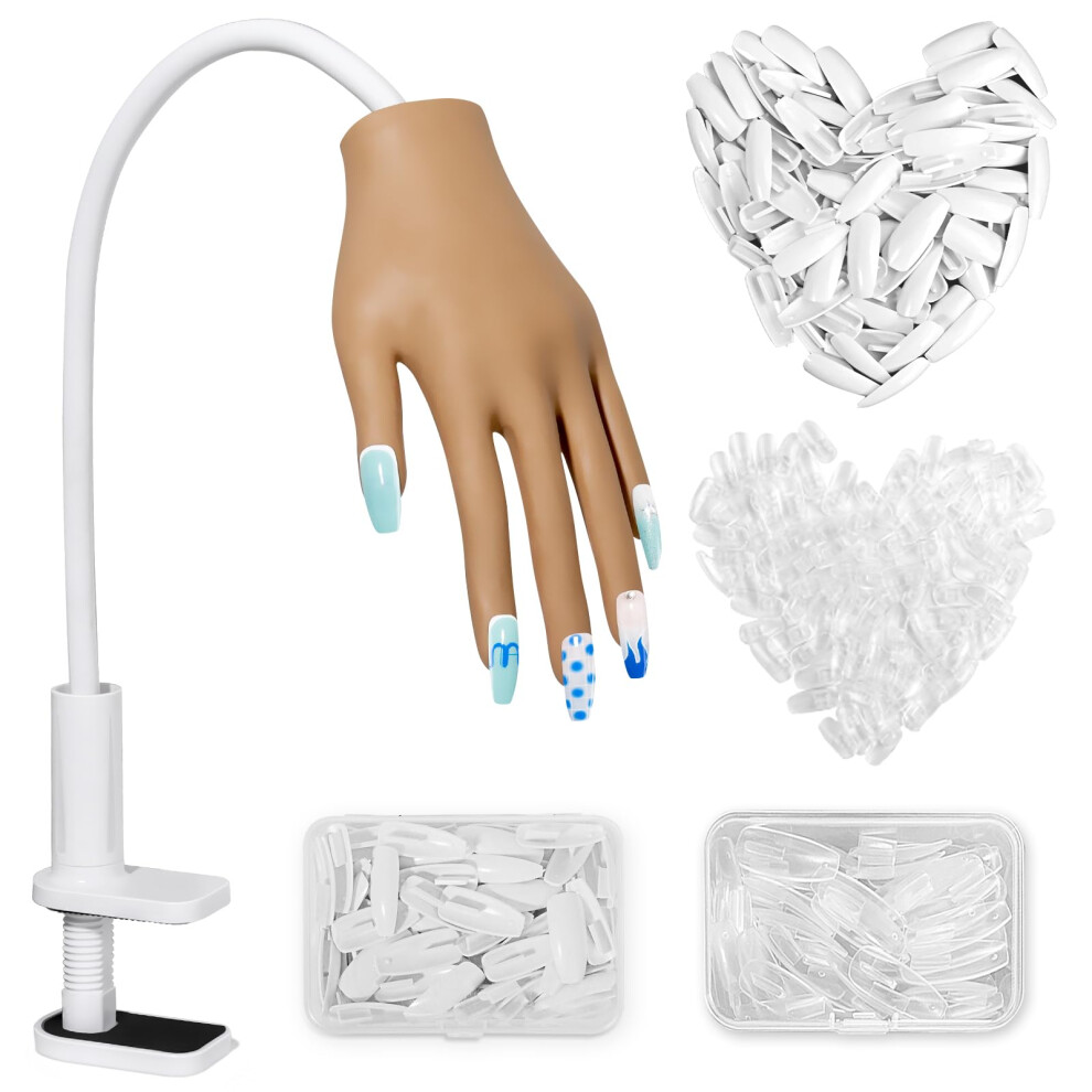 Adonafy Practice Hand For Acrylic Nails - Silicone Nail Practice Hand With 200Pcs Nail Tips For Beginners - Flexible Nail Hand Practice Model For
