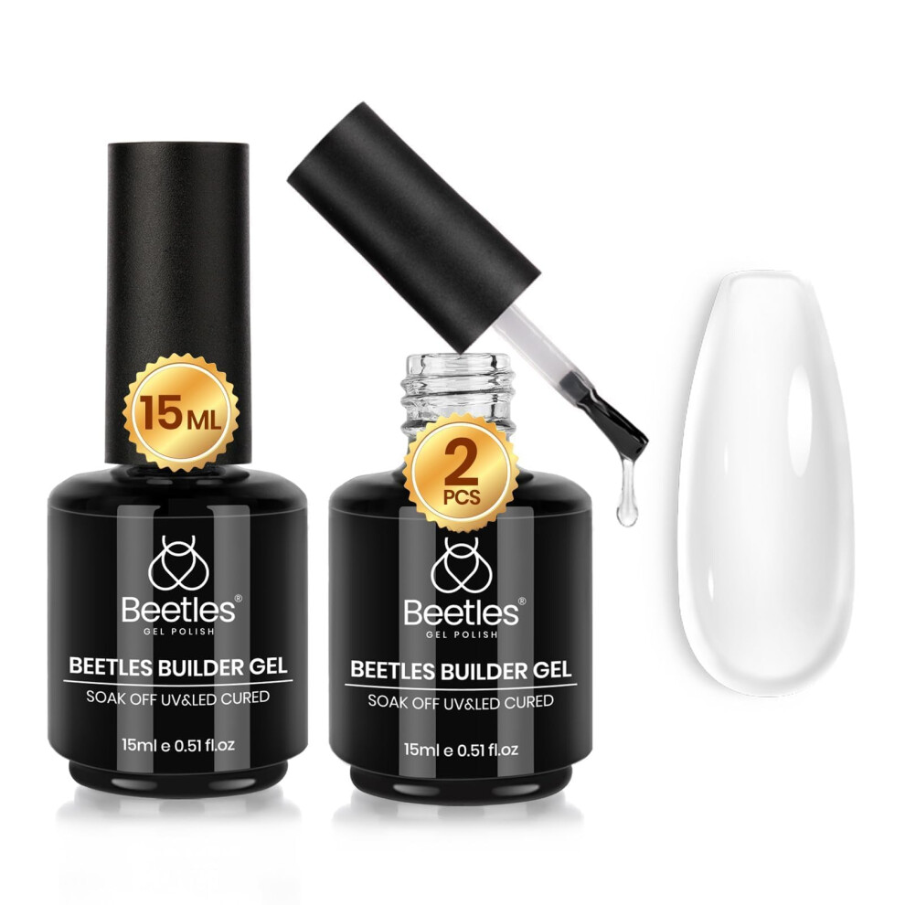 Beetles Gel Polish 7 In 1 Clear Builder Nail Gel Set, 2Pcs 15Ml Building Gel For Nail Apex Brush In Strengthener Hard Gel Extension Nail Gel In A