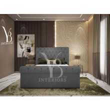 YB INTERIORS LTD Scroll Sleigh Bed Frame Upholstered Bed Frame With 125cm High Floor Standing Headboard Bed Frame Without Storage (Grey, 4FT Small