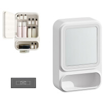 Fesatccoz Bathroom Cabinet with Mirror Wall Mounted Space-Saving Plastic Storage Cupboard with Tissue Slot and Magnetic Door for Makeup, Toiletries