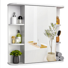 Pamapic Bathroom Mirror Cabinet, Bathroom Cabinet with Large HD Mirror, Wall Mounted Storage Cupboard with Adjustable Shelves, Storage Unit for Living