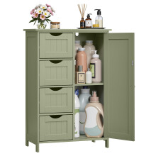 VASAGLE Bathroom Floor Storage Cabinet, Bathroom Storage Unit with 4 Drawers, Bathroom Cabinet Freestanding, with 1 Door, Adjustable Shelf, 30 x 55 x