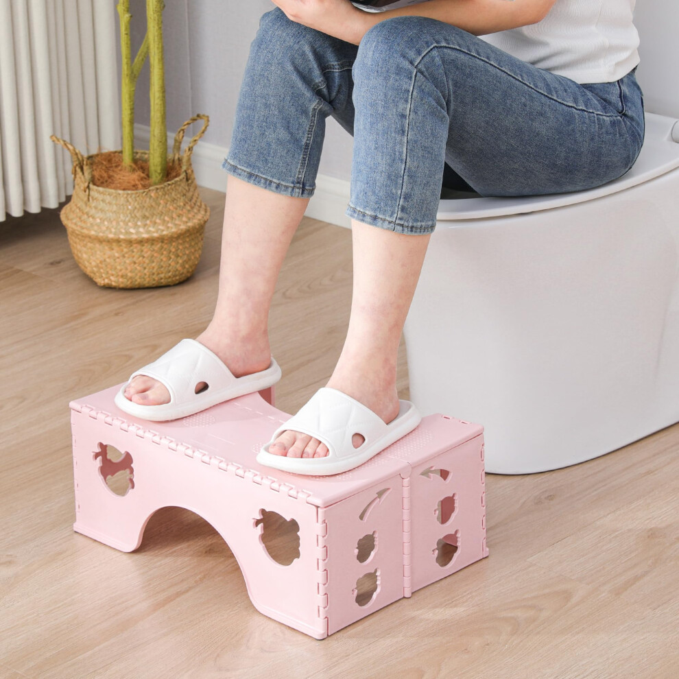Fanwer Pink Foldable Toilet Stool - Bathroom Stool For Adults & Children