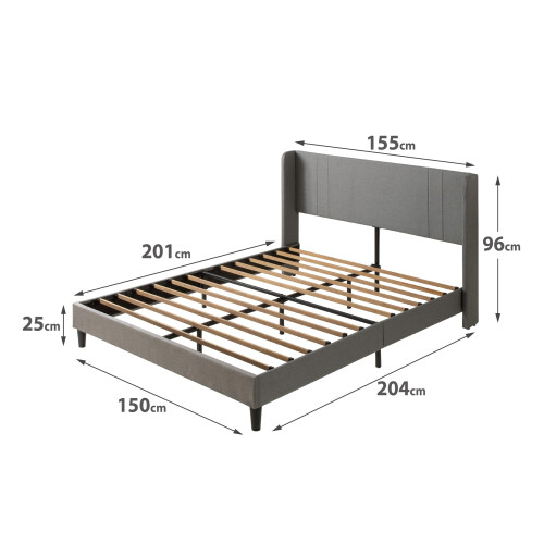 Zinus Sasha King Bed Frame - Bed 150x200 cm - 25 cm Bamboo Slat Support - Medium Grey Upholstered Wingback Bed Frame 1