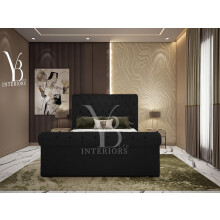 YB INTERIORS LTD Scroll Sleigh Bed Frame Upholstered Bed Frame With 125cm High Floor Standing Headboard Bed Frame Without Storage (Black, 3FT Single)