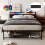 BEXEVUE 4ft6 Double Bed Frame with Power Outlets & LED Strip - Double Solid Vintage Iron Platform Bed, Ergonomic Storage Headboard, Modern Design High 1