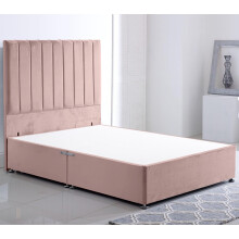 ComfoRest - Plush 3FT Stripe Single Divan Bed NO Mattress, NO Drawers | Sleek Velvet Frame with Grand 54" Headboard | Modern Bed Base for Stylish