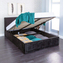 Lune Beds 6FT Superking Size Modern Gia Ottoman Gas Lift Storage Premium Fabric Bed - Plush Black