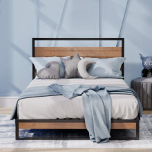 ZINUS Suzanne 18 cm Metal and Wood Platform Bed Frame | Solid Wood & Steel Construction | Wood Slat Support | For Adults, Kids, Teenagers | Easy
