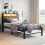 BORPHOM 3ft Single Bed Frames with Storage Headboard,Charging Station/LED Lights,Metal Upholstered Platform Bed Frame Single No Box Spring 3