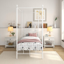 JURMERRY Canopy Bed Frame 3ft Single Size with Ornate European Style Headboard & Footboard Sturdy Steel Perfectly Fits Your Mattress Easy DIY Assembly