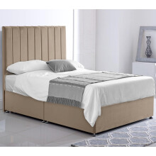 ComfoRest - Plush 3FT Stripe Single Divan Bed with Mattress | Sleek Velvet Frame with Grand 54" Headboard | NO Drawers, Premium Comfort for Modern