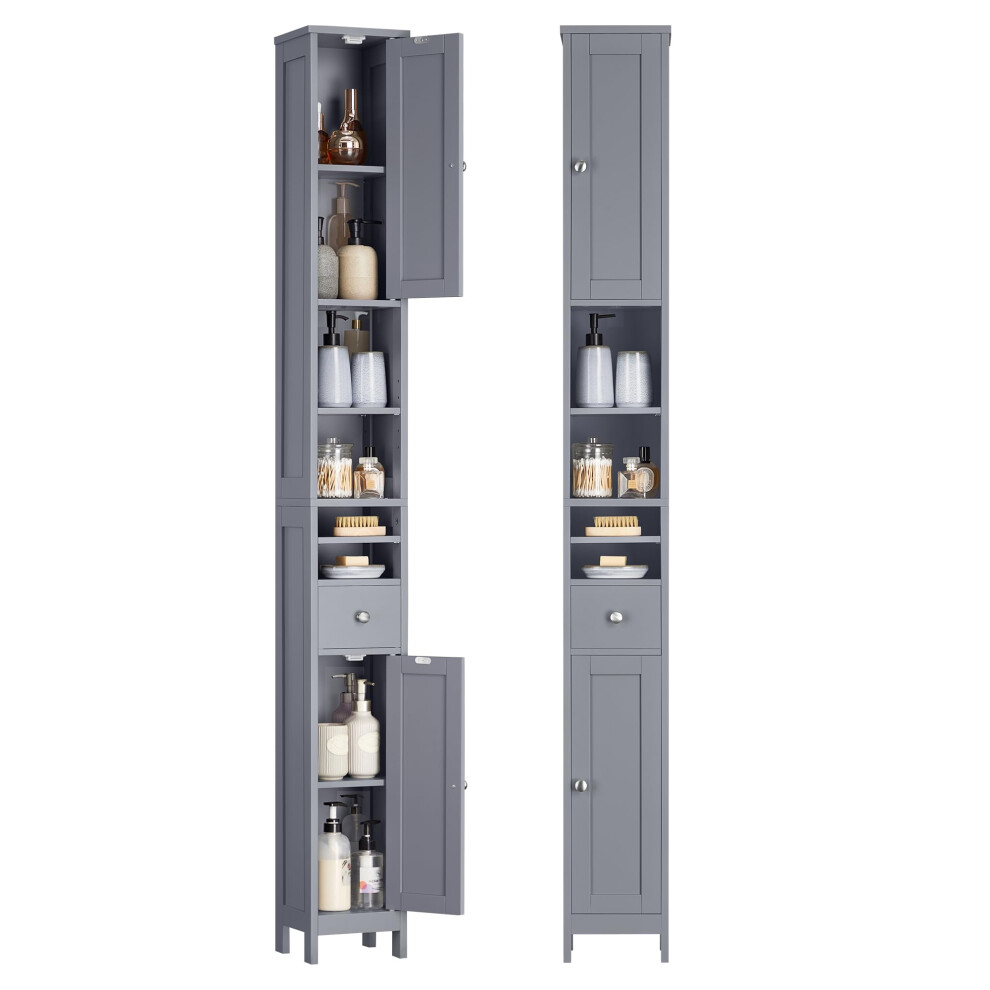 Vasagle Tall Bathroom Cabinet, Slim Bathroom Storage Cabinet, Freestanding Narrow Storage Unit With Adjustable Shelves, Drawer, Open Compartments, For