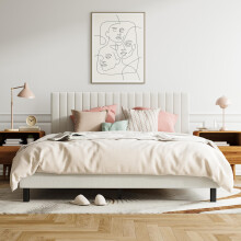 XINBEDEU 5ft King Bed Frame, Upholstered Platform Bed with Adjustable Velvet Headboard, Sturdy Wooden Slats, Silent Design, No Spring Mattress