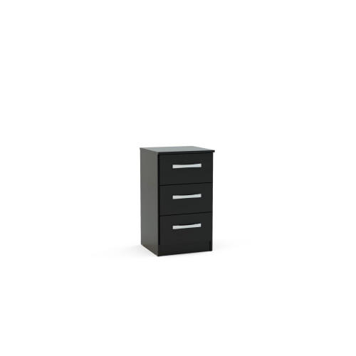 Birlea Birlea Lynx 3-Drawer Bedside Table - High-Gloss, Black