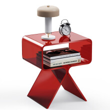 solaround Acrylic Side Table, Nightstand Beside Table for Bedroom, 39 x 30 x 45 cm (Red)