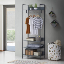 Timber Art Design UK Zahra Bedroom Open Wardrobe with Hanging Rail and 4 Open Shelves Modern Furniture Cupboard Storage Organizer Unit For Bedroom,