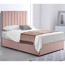 ComfoRest - Plush 3FT Stripe Single Divan Bed with Mattress | Sleek Velvet Frame with Grand 54" Headboard | NO Drawers, Premium Comfort for Modern