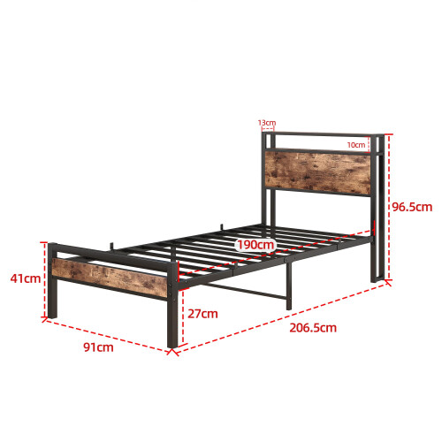 BORPHOM 3ft Single Bed Frames Solid Metal Bed Frames with Wood Storage Headboard,Strong Iron Platform Bed Frame Single No Box Spring Needed,Mattress 1