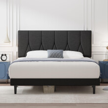 Yocreat Super King Bed Frame, Black, Upholstered Wooden Slat Bed Frame with Headboard, Easy Assembly, Underbed Storage, No Box Spring Needed 180?200