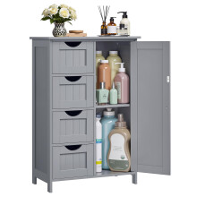 VASAGLE Bathroom Floor Storage Cabinet, Bathroom Storage Unit with 4 Drawers, Bathroom Cabinet Freestanding, with 1 Door, Adjustable Shelf, 30 x 55 x