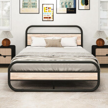 HOMERECOMMEND 5ft King Size Bed Frame with Headboard,Heavy Duty Metal Platform Bed Frame King Size with Storage,Steel Slats Mattress Foundation Round