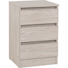 Seconique Malvern 3 Drawer Bedside in Urban Snow