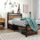 BORPHOM 3ft Single Bed Frames Solid Metal Bed Frames with Wood Storage Headboard,Strong Iron Platform Bed Frame Single No Box Spring Needed,Mattress 4