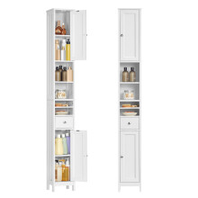 VASAGLE Tall Bathroom Cabinet, Slim Bathroom Storage Cabinet, Freestanding Narrow Storage Unit with Adjustable Shelves, Drawer, Open Compartments, for