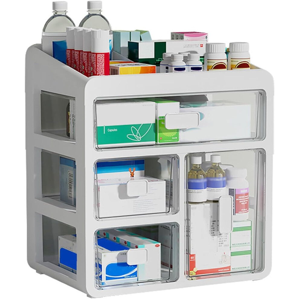 Fesatccoz Medicine Storage Box, 4 Tier Drawer Medicine Box, Medicine Container Box, Storage Container For Home Office Dorm