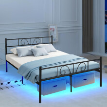 FurnitureR Metal Platform Bed Frame Solid Bedstead Base with Crochet-design Headboard Footboard, Underbed Storage Space Fits for Teenagers/Adults,