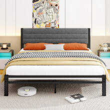 Diahomy King Size Bed Frame with Storage 5ft Upholstered Bed Platform Bed Frame/Metal Slats Support/No Box Spring Needed/Underbed Storage/Easy