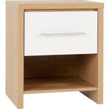 Seconique Seville 1 Drawer Bedside in White Gloss/Light Oak Effect Veneer