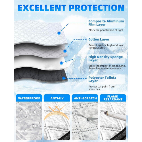 Car Windscreen Cover 4Layer Waterproof Frost and Snow Protector with AntiTheft Flaps Universal Fit 2
