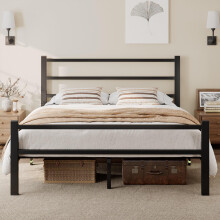 Feonase Metal Double Bed Frame With Stylish Headboard And Footboard,Bed Frame Double Bed,Easy Assembly, Ample Under-bed Storage Space, Black