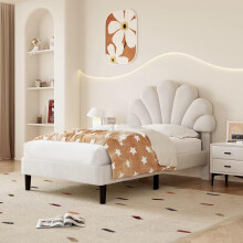 BTM Single Bed, 3FT-90x190cm Upholstered Single Bed Frame with Height-adjustable Headboard & Solid Wood Slat, Beige Velvet(No Mattress)